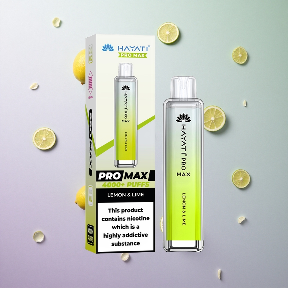 Hayati Pro Max 4000 Puffs Limone & Lime Italy wholesale LED luce, Dual 1.1 Ohm Mesh Coil