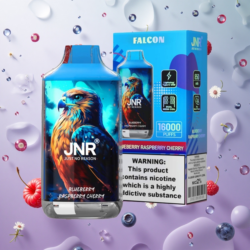JNR Falcon 16000 Puffs Mirtillo Lampone Ciliegia Italy wholesale 22ml Dual Mesh Coil
