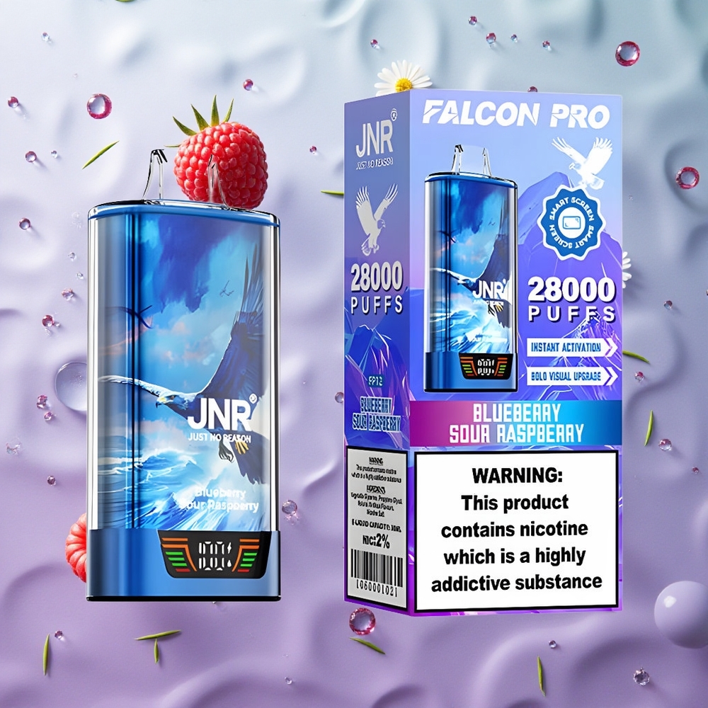 JNR Falcon Pro 28000 Puffs Mirtillo Lampone Acido Italy wholesale 30ml Pre-Riempiuto Smart Display