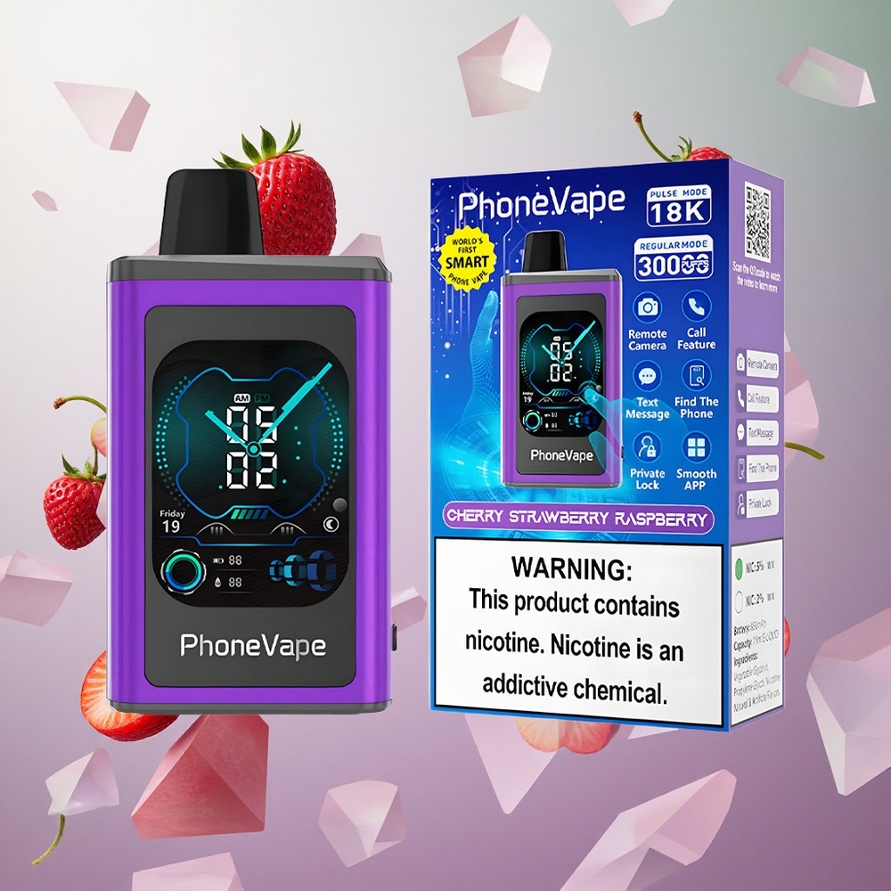 JNR PhoneVape 30000 Puffs Ciliegia Fragola Lampone Italy wholesale Ricaricabile Tipo-C Schermo Intero