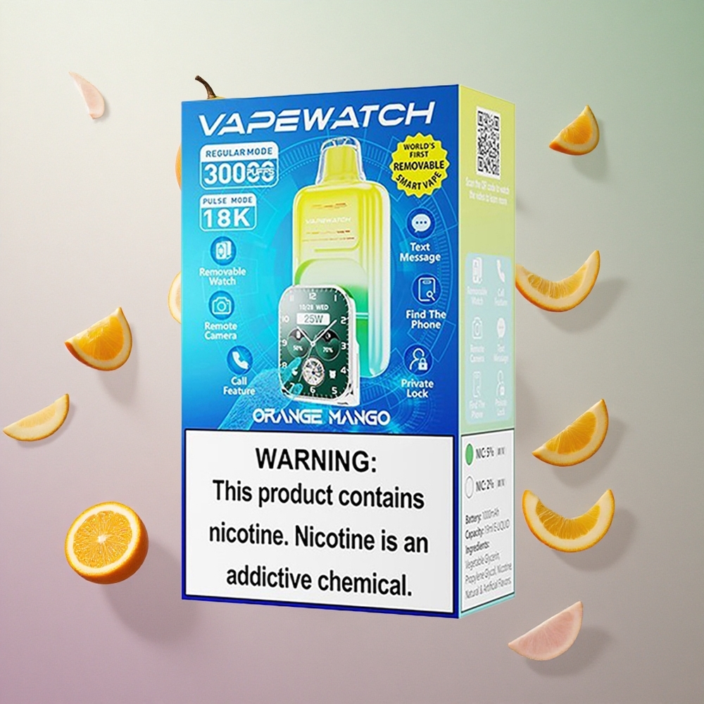 JNR Vape Watch 30000 Puffs Arancia Mango Italy wholesale Capacità della batteria: 1000mAh Tipo di ricarica: Type-C Quick Charge