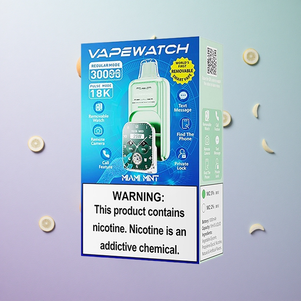 JNR Vape Watch 30000 Puffs Disposable Vape Menta Miami Italy wholesale Modalità Regolare: 30.000 Puffs Capacità Batteria: 1000mAh