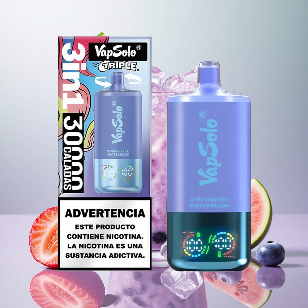 VapSolo Triple 30000 Puffs Fragola Anguria & Mirtillo Ghiaccio Italy wholesale 40ml 3 serbatoi