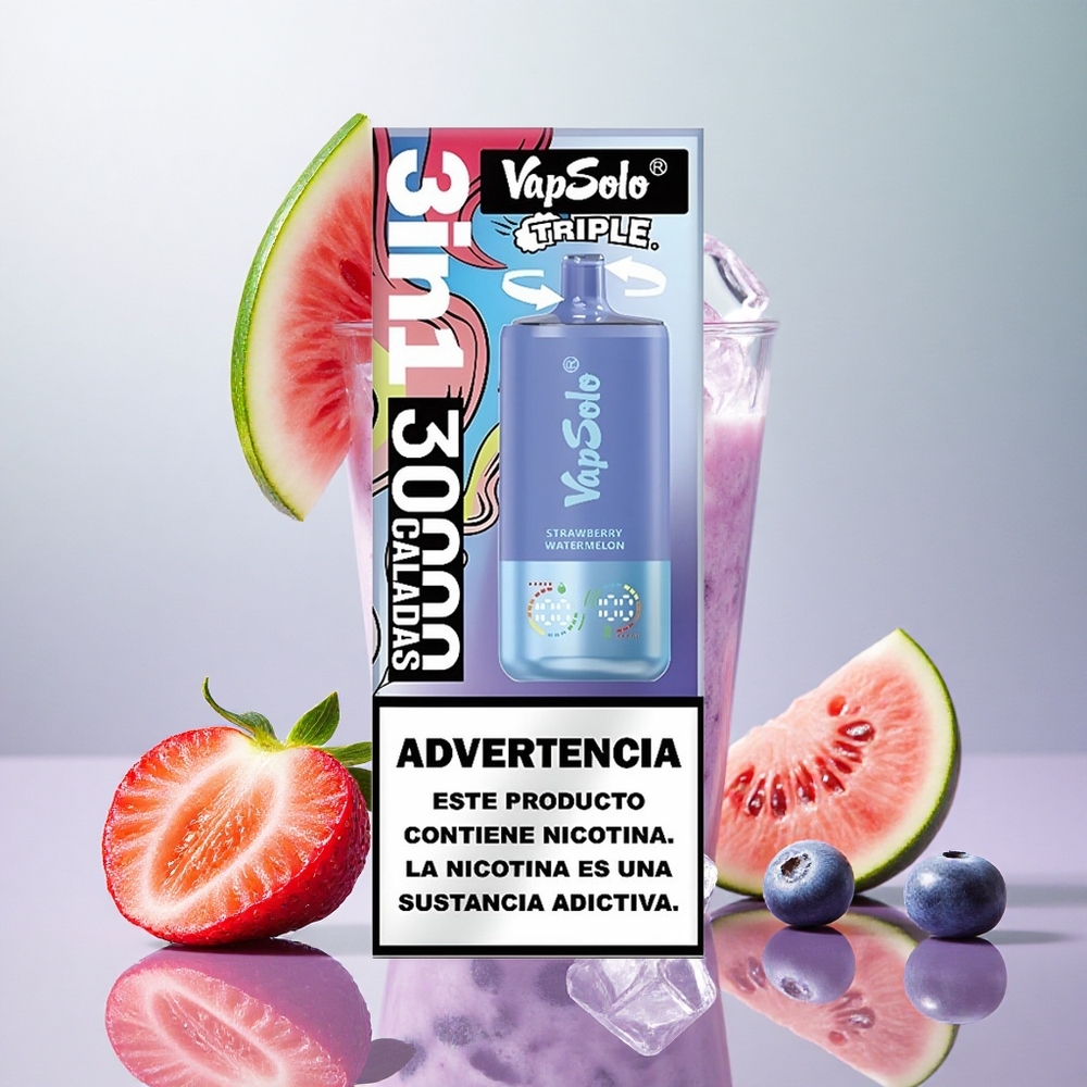 VapSolo Triple 30000 Puffs Fragola Anguria & Mirtillo Ghiaccio Italy wholesale 40ml 3 serbatoi