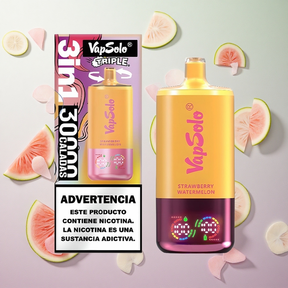 VapSolo Triple 30000 Puffs Fragola Anguria & Pesca Limone Italy wholesale 40ml 3 serbatoi