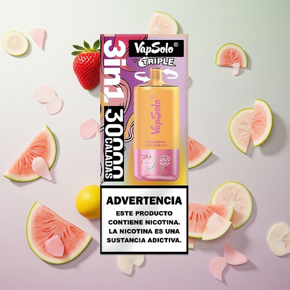 VapSolo Triple 30000 Puffs Fragola Anguria & Pesca Limone Italy wholesale 40ml 3 serbatoi