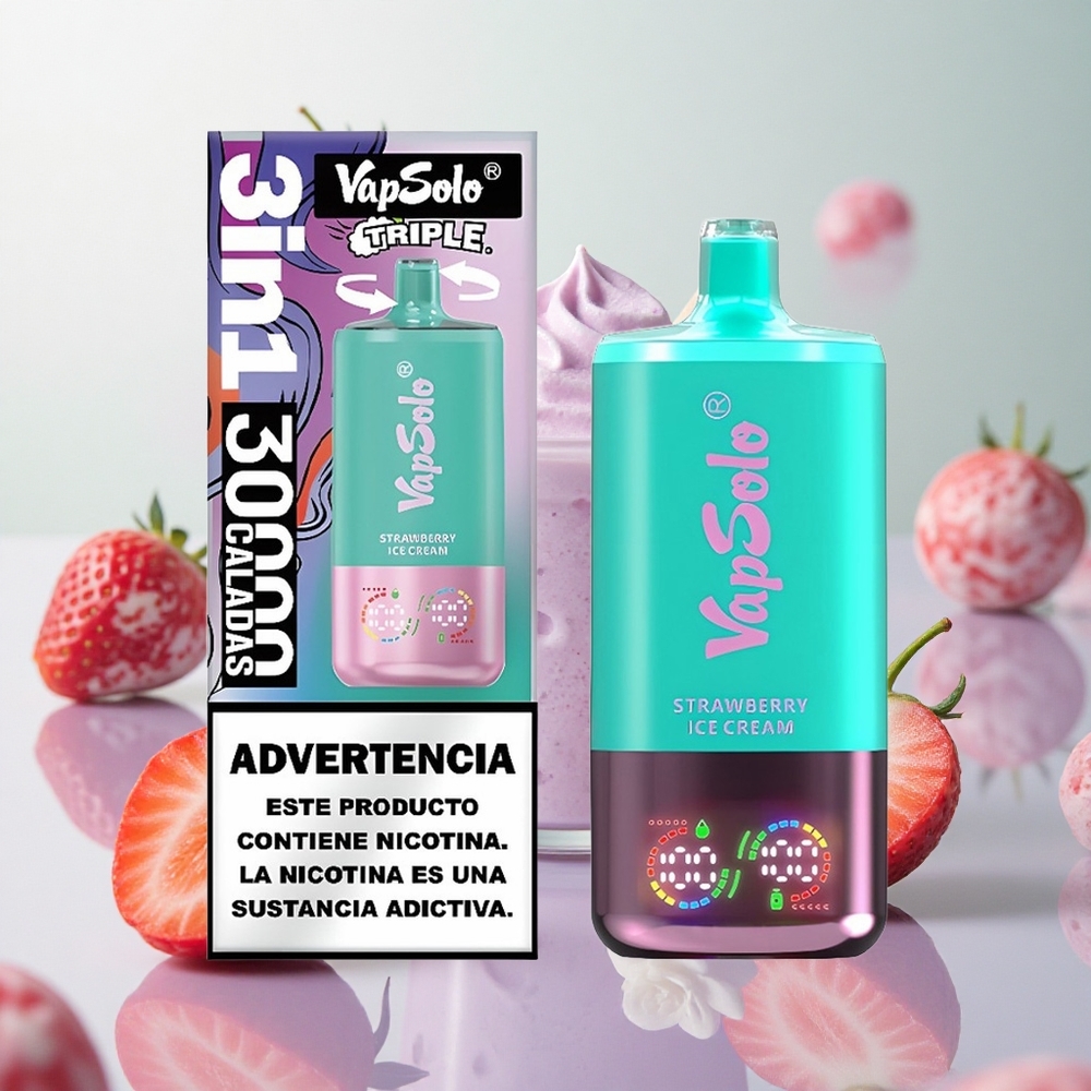 VapSolo Triple 30000 Puffs Fragola Gelato Italy wholesale 40ml 3 serbatoi