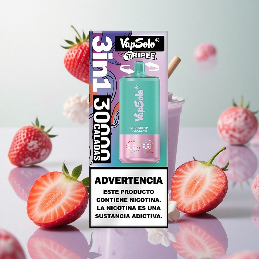 VapSolo Triple 30000 Puffs Fragola Gelato Italy wholesale 40ml 3 serbatoi