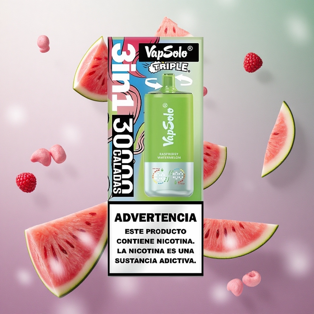 VapSolo Triple 30000 Puffs Lampone Anguria Italy wholesale 40ml 3 serbatoi