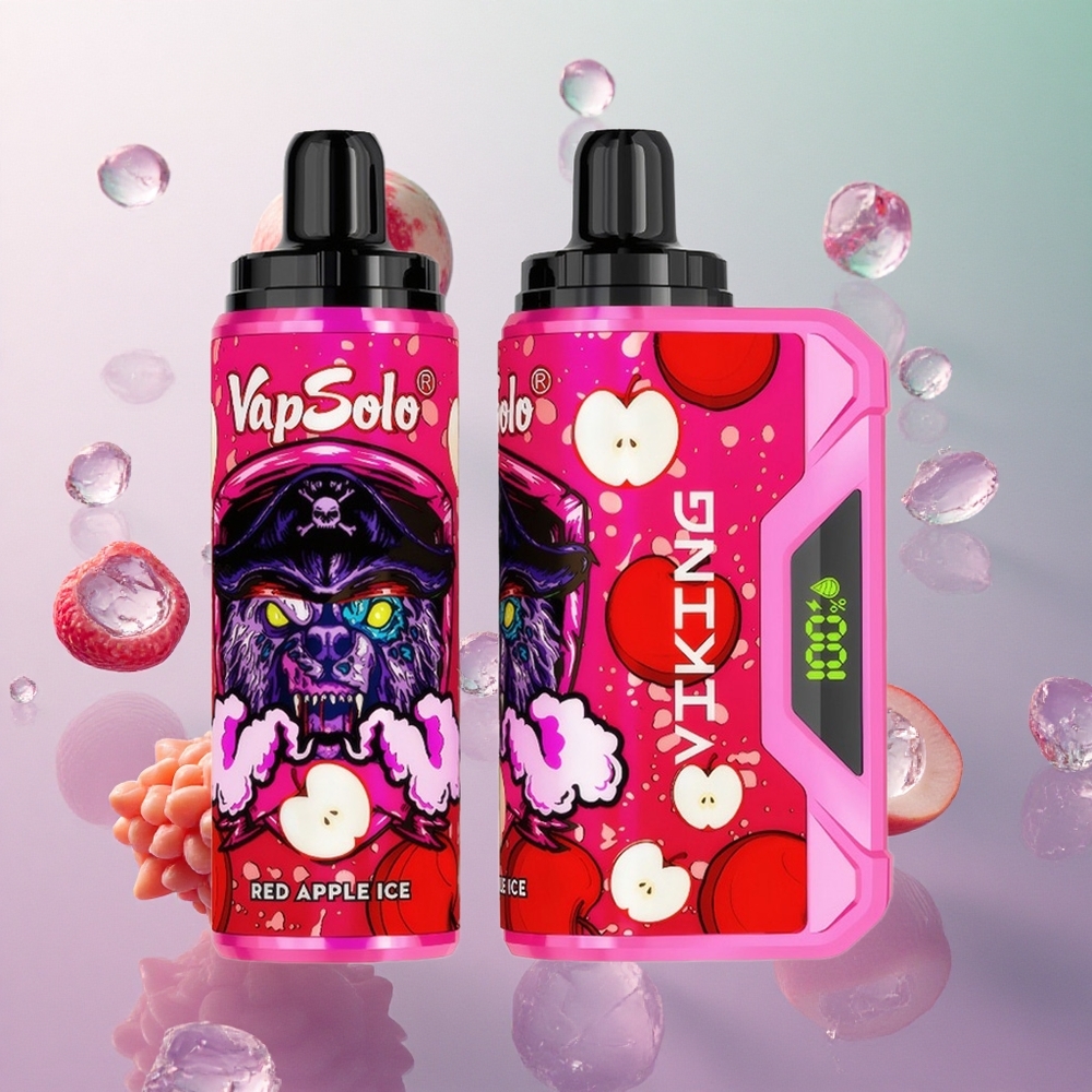 VapSolo VIKING 12000 Puffs Mela Rossa Ice Italy wholesale con 22ml di e-liquid e display LED