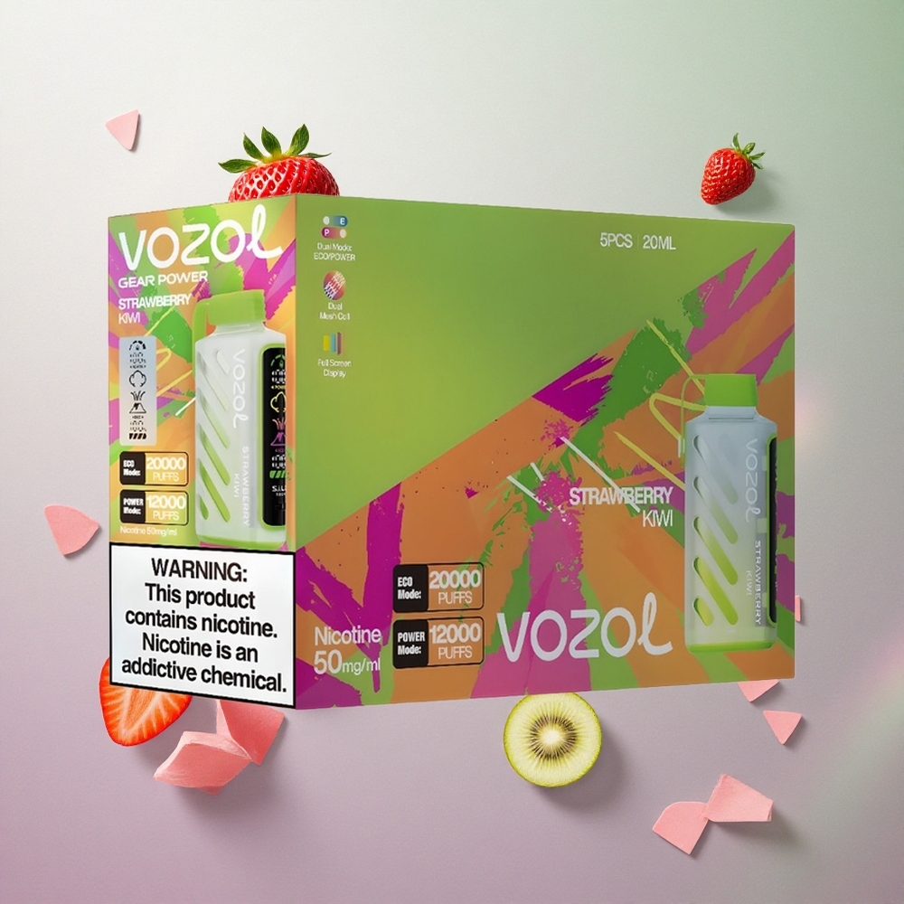 VOZOL Gear Power 20000 Puffs Fragola Kiwi Italy wholesale Display Schermo Intero Dual Mesh Coil