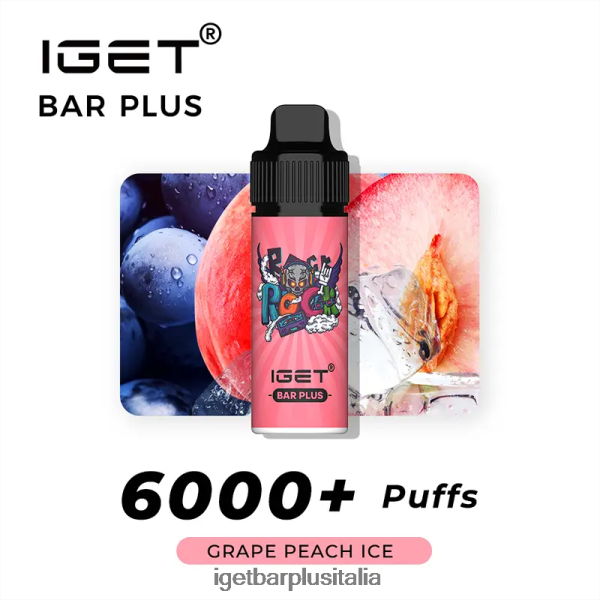 IGET Vape Italy | iget bar plus - 6000 boccate ghiaccio all'uva e pesca